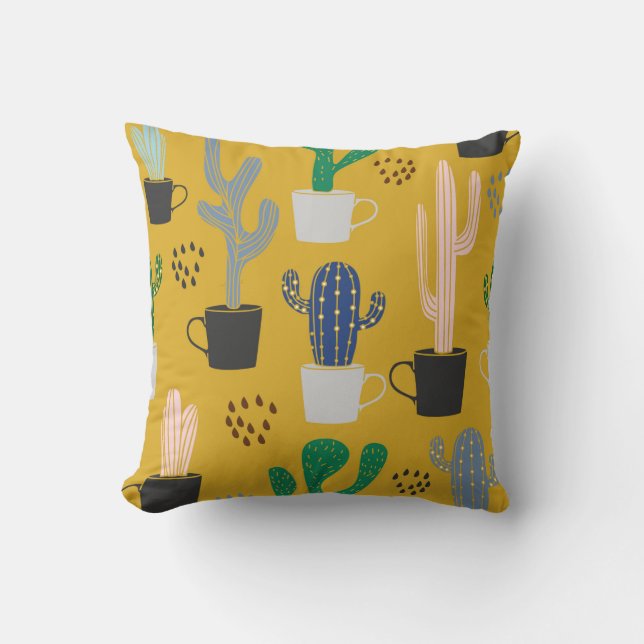 Coussin Arrière - plan motif sans couture Cactus. Col tiré (Recto)