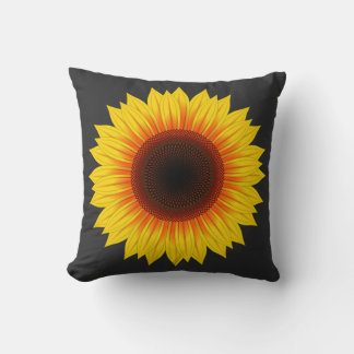 Coussin Arrière - plan noir de tournesol brillant