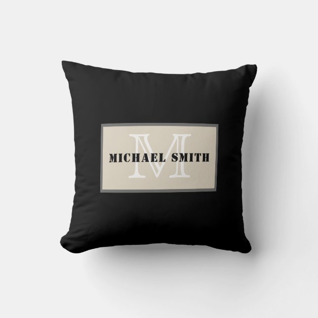 Coussin Arrière - plan noir monogramme minimaliste (Recto)