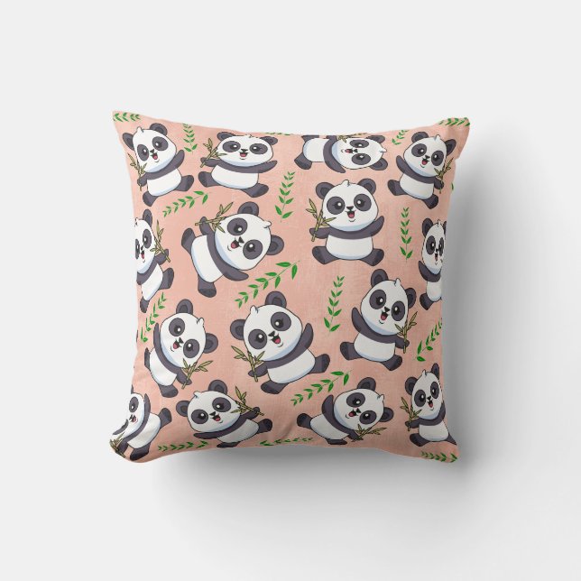 Coussin Arrière - plan Panda Bamboo Pink personnalisé (Recto)