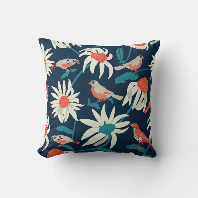 Coussin Arrière - plan sans couture avec fleurs et oiseaux (Recto)