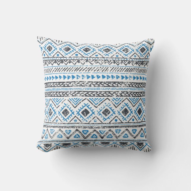 Coussin Arrière - plan sans couture blanc bleu ethnique. (Recto)