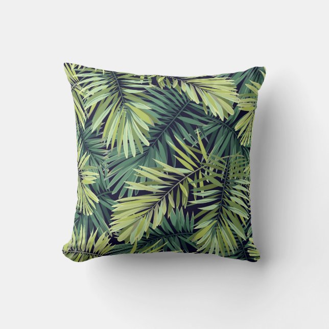 Coussin Arrière - plan vert clair avec plantes tropicaux.  (Recto)