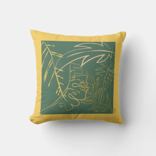 Coussin Arrière - plan vert feuille d'or chic