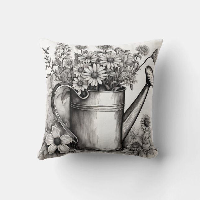 Coussin Arrosage, Art noir & blanc, Art du printemps (Verso)