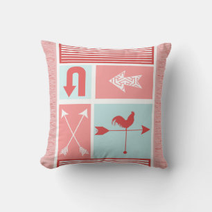 Coussin Arrow Urban Farm Aqua Red Rooster Color Block