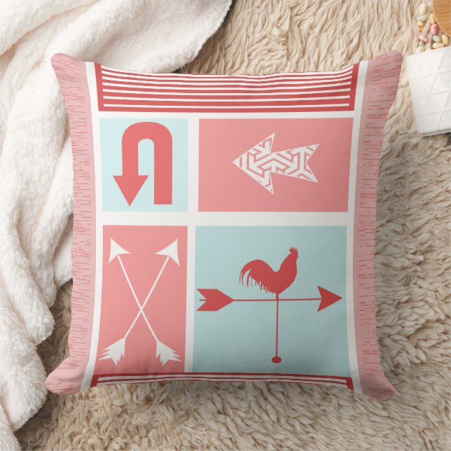 Coussin Arrow Urban Farm Aqua Red Rooster Color Block (Couverture)