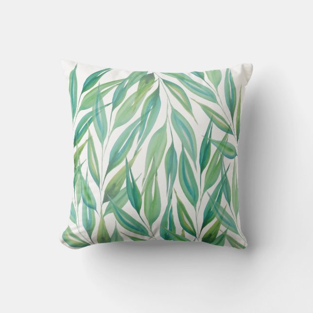 Coussin Art à l'aquarelle bleu vert océan chic (Recto)