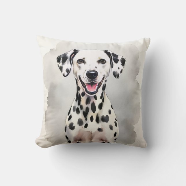 Coussin Art à l'aquarelle et tache d'encre de Dalmatien (Recto)
