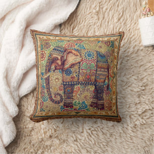 Coussin Art à motif d'éléphant vintage et antique
