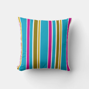 Coussin Art à motif géométrique rayé rose bleu marron 