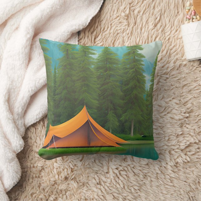 Coussin Art à thème de camping | Tente dans les bois sur l (Couverture)