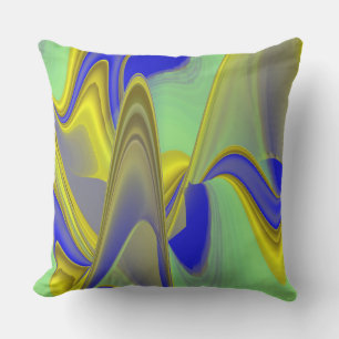 Coussin Art abstrait 3D arc-en-ciel en or jaune bleu