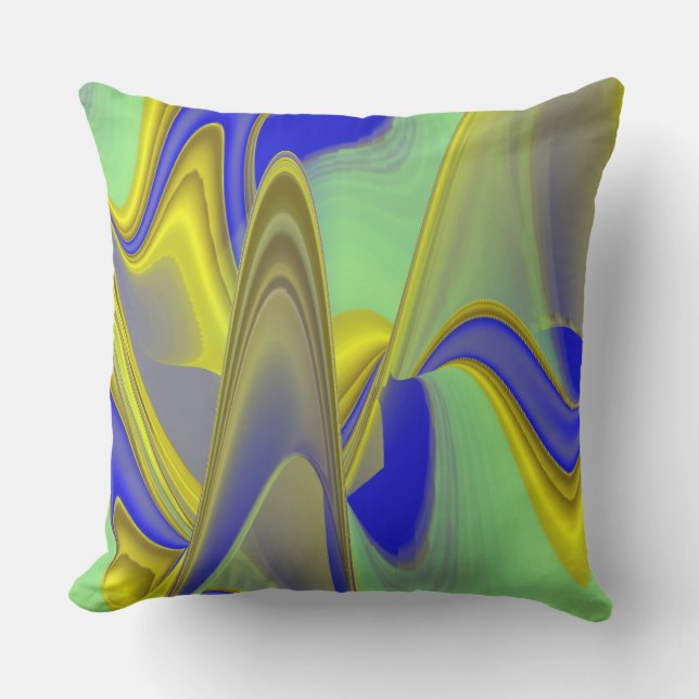 Coussin Art abstrait 3D arc-en-ciel en or jaune bleu (Recto)