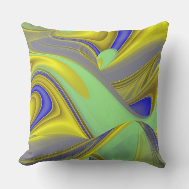 Coussin Art abstrait 3D arc-en-ciel en or jaune bleu (Recto)