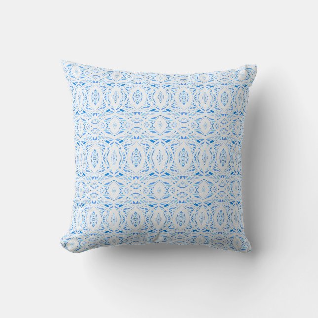 Coussin Art abstrait acrylique bleu blanc prismatique (Recto)