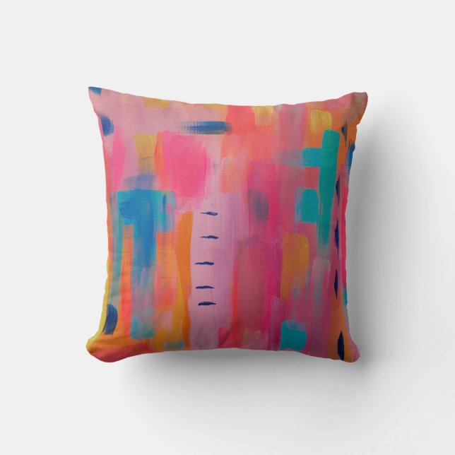 Coussin Art Abstrait audacieux en rose et bleu (Recto)