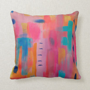 Coussin Art Abstrait audacieux en rose et bleu