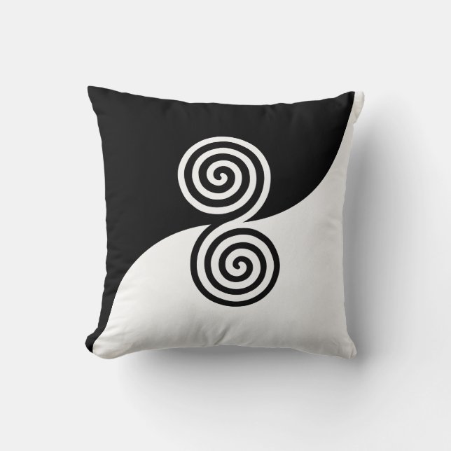 Coussin Art abstrait avec cercles en spirale en noir et bl (Recto)