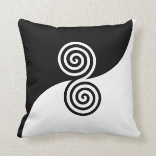 Coussin Art abstrait avec cercles en spirale en noir et bl