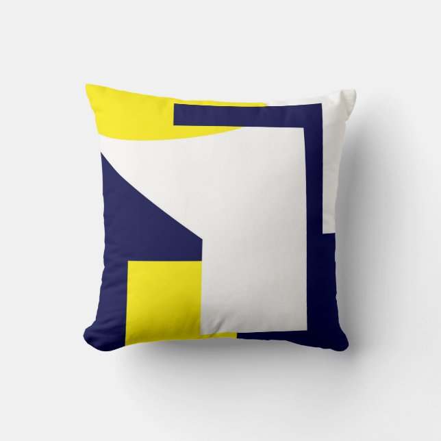 Coussin Art Abstrait Bleu foncé Jaune Blanc (Recto)