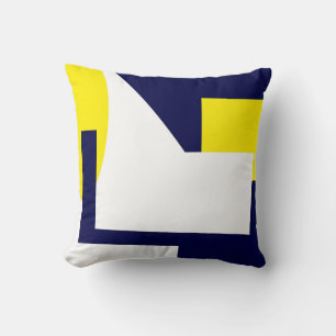 Coussin Art Abstrait Bleu foncé Jaune Blanc