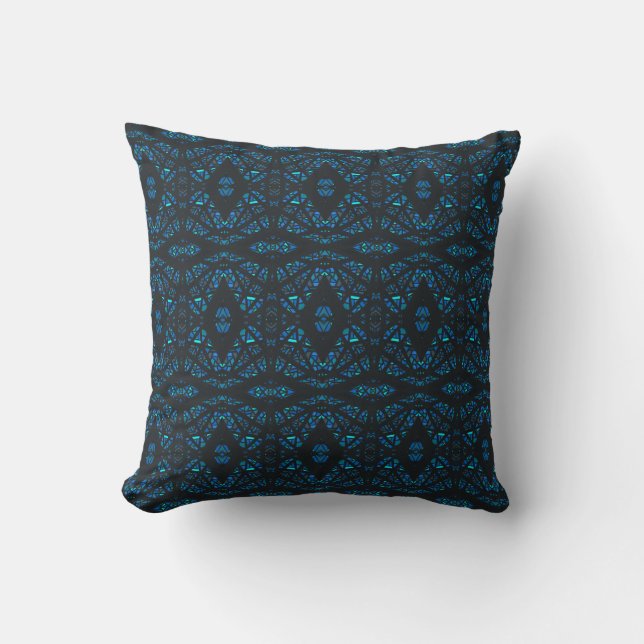 Coussin Art Abstrait Bleu Noir Gouache (Recto)