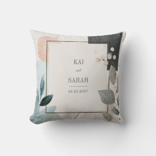 Coussin Art abstrait botanique rose poudré et ardoise mode