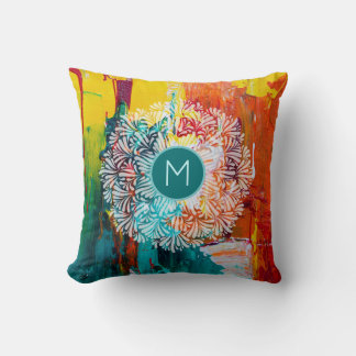 Coussin Art Abstrait coloré avec Mandala et Monogram