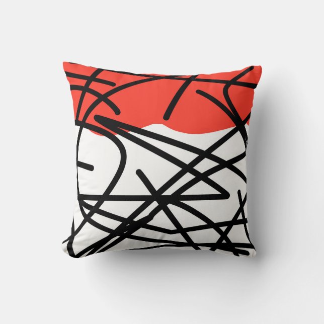 Coussin Art Abstrait Coral Rouge Noir Blanc (Recto)