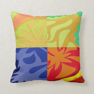 Coussin Art abstrait dans 4 styles. Jaune, rouge, bleu