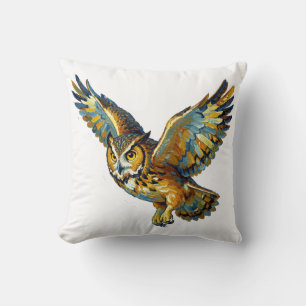 Coussin Art abstrait de chouette volante avec coup de pinc
