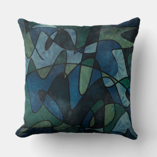 Coussin Art abstrait de verre teinté numérique sarcelle bl