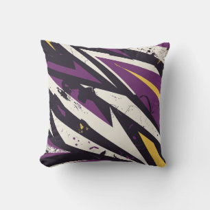 Coussin Art Abstrait géométrique dynamique violet et jaune