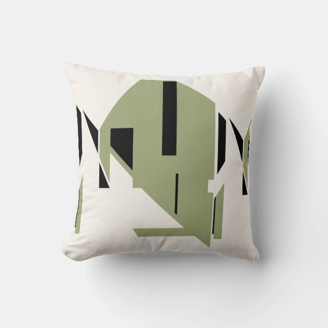 Coussin Art abstrait géométrique gras noir olive sur blanc (Recto)