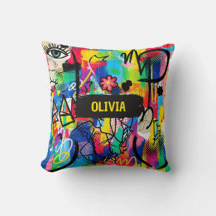 Coussin Art abstrait graffiti pop vibrant personnalisé