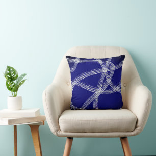 Coussin art abstrait gras lignes blanches sur fond bleu fo