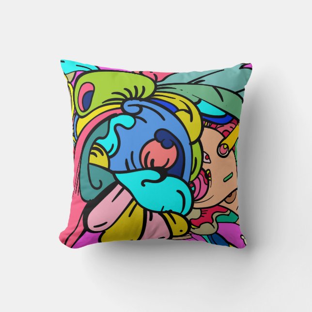 Coussin Art abstrait gribouillé coloré (Recto)