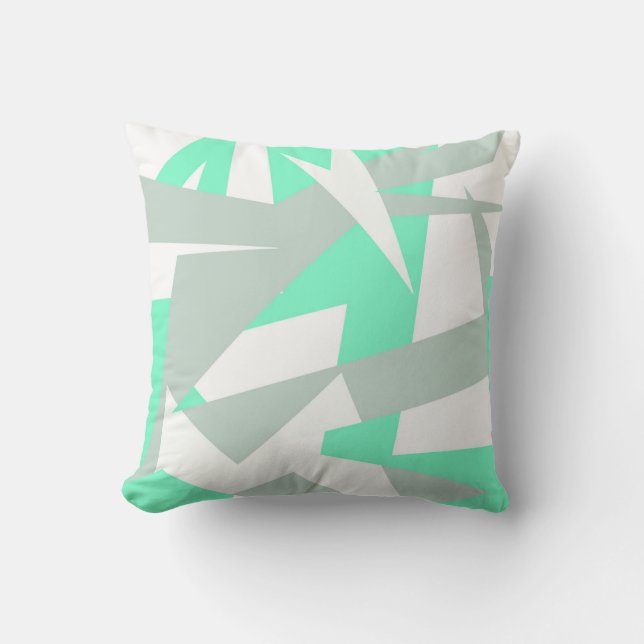 Coussin Art Abstrait Gris Blanc Turquoise Pastel (Recto)