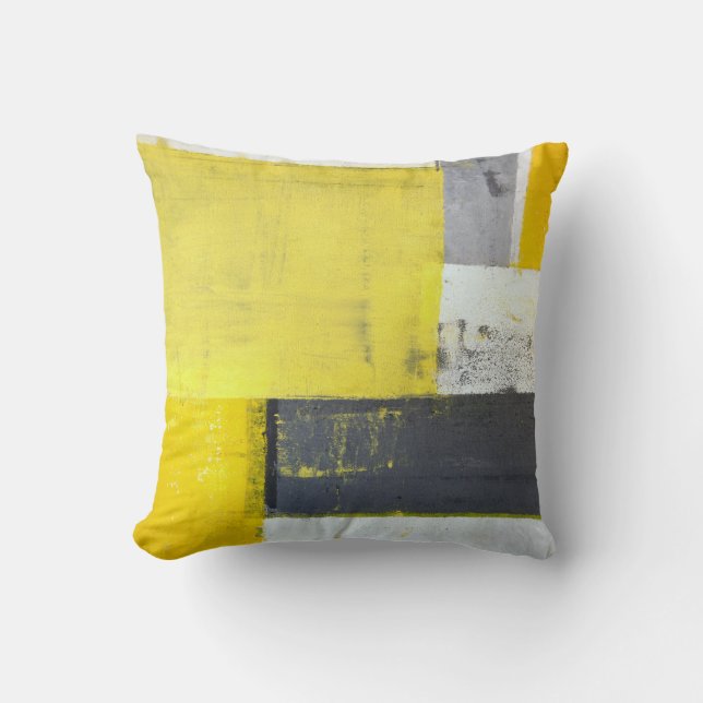 Coussin Art abstrait gris et jaune "monté" (Recto)