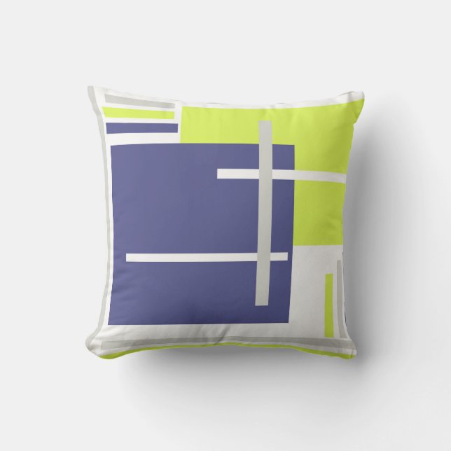 Coussin Art Abstrait Lavande Bleu Gris Jaune Pastel (Recto)