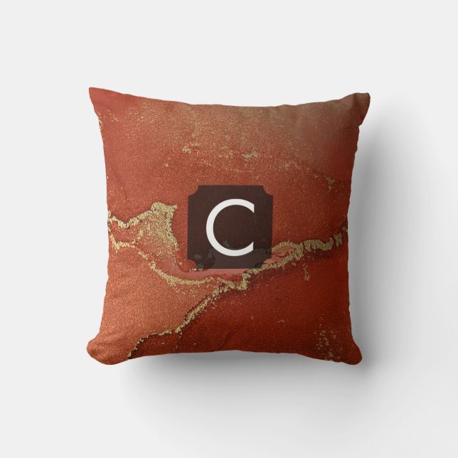 Coussin Art abstrait liquide à l'encre alcoolique rouge et (Recto)