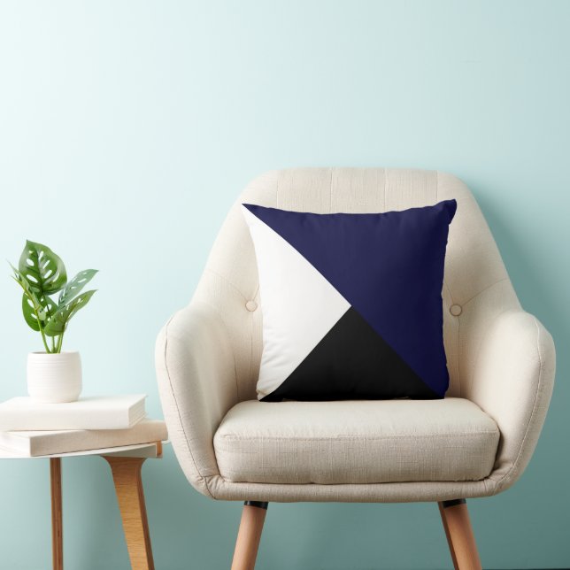 Coussin Art Abstrait minimalisme Bleu noir blanc (Chaise)