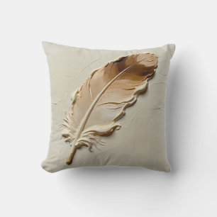 Coussin Art abstrait minimaliste 3D plume décor beige