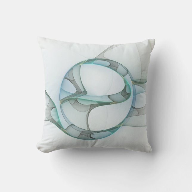 Coussin Art Abstrait moderne Fractal Bleu Turquoise Gris (Recto)