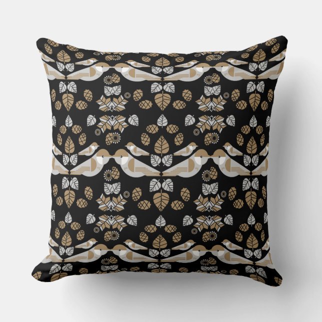 Coussin Art abstrait moderne géométrique oiseau doré (Recto)