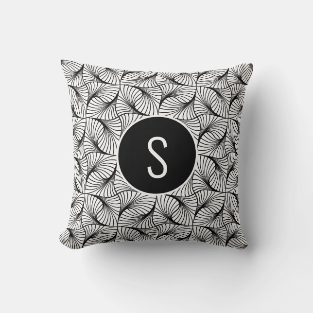 Coussin Art abstrait moderne noir et blanc tourbillons mon (Recto)