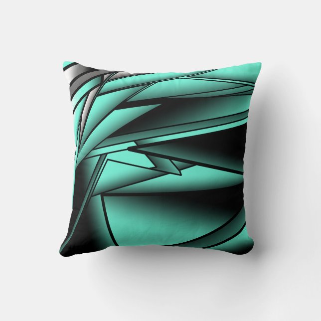Coussin Art abstrait moderne ombré turquoise blanc noir (Verso)