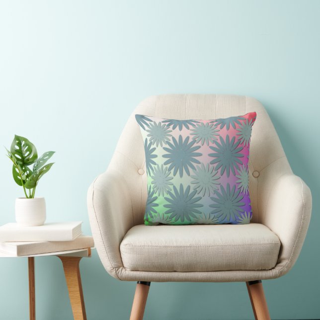 Coussin Art Abstrait moderne Rainbow Green Floral (Chaise)