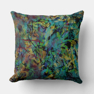 Coussin Art abstrait multicolore griffonné